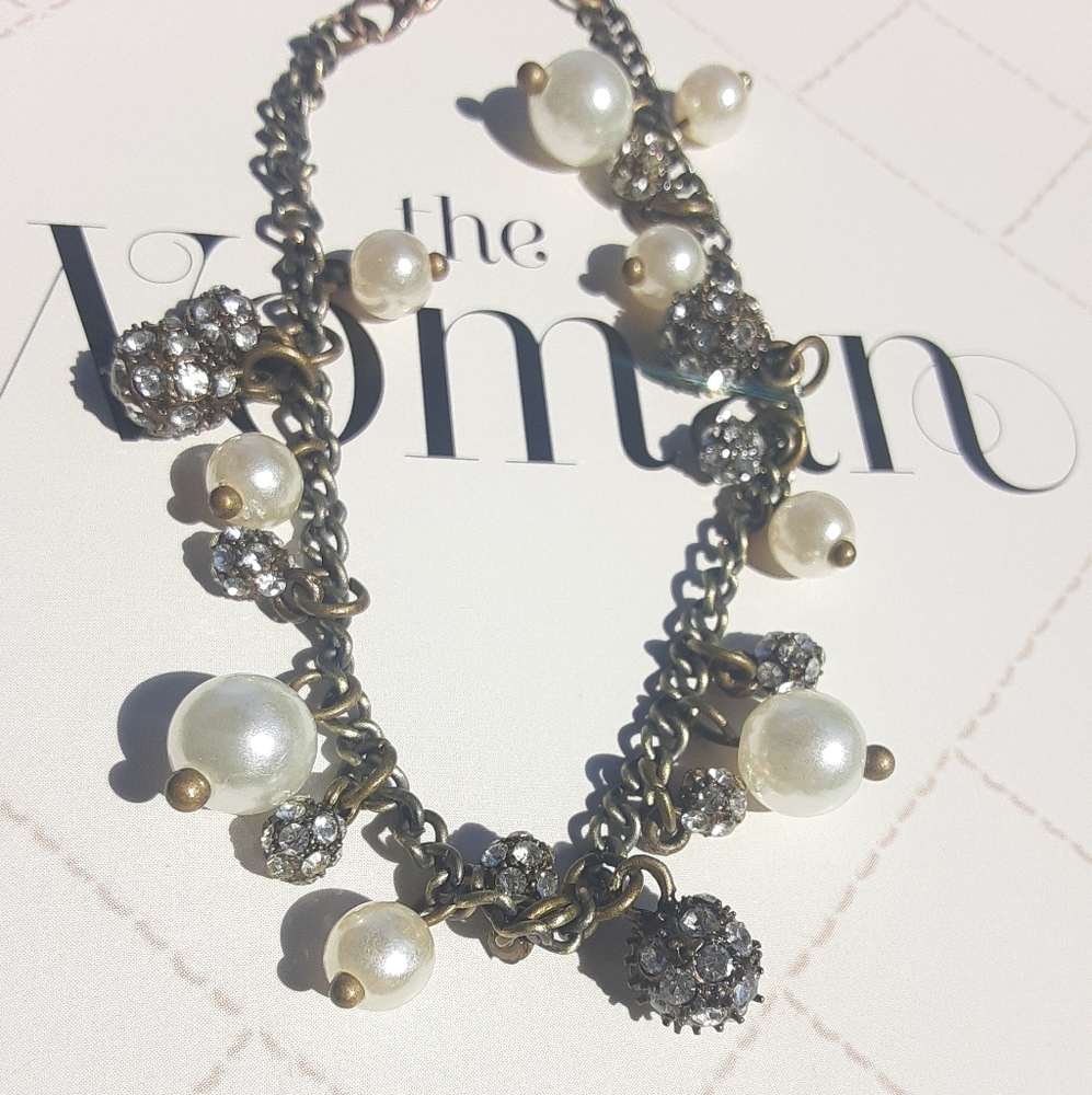 Retro Pave & Pearl Charm Bracelet A&F Retired - Picture 3 of 4